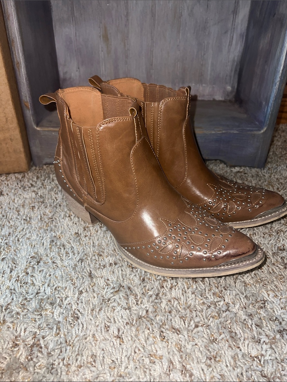 Yoki Brown Studded Western-Style Ankle Booties